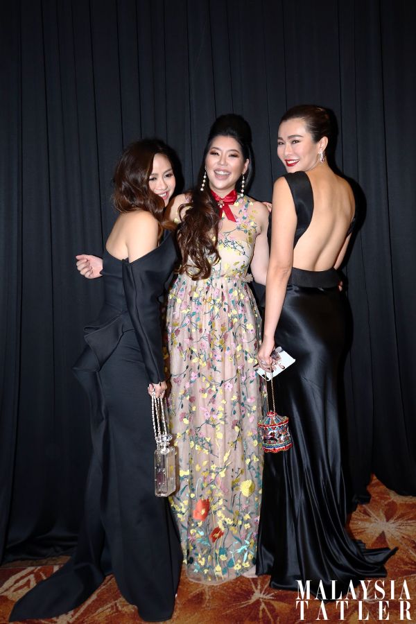 Jenn Low in Toni Maticevski, Elizabeth Lee-Yong in Jonathan Liang and Datin Dian Lee in Maison Martin Margiela