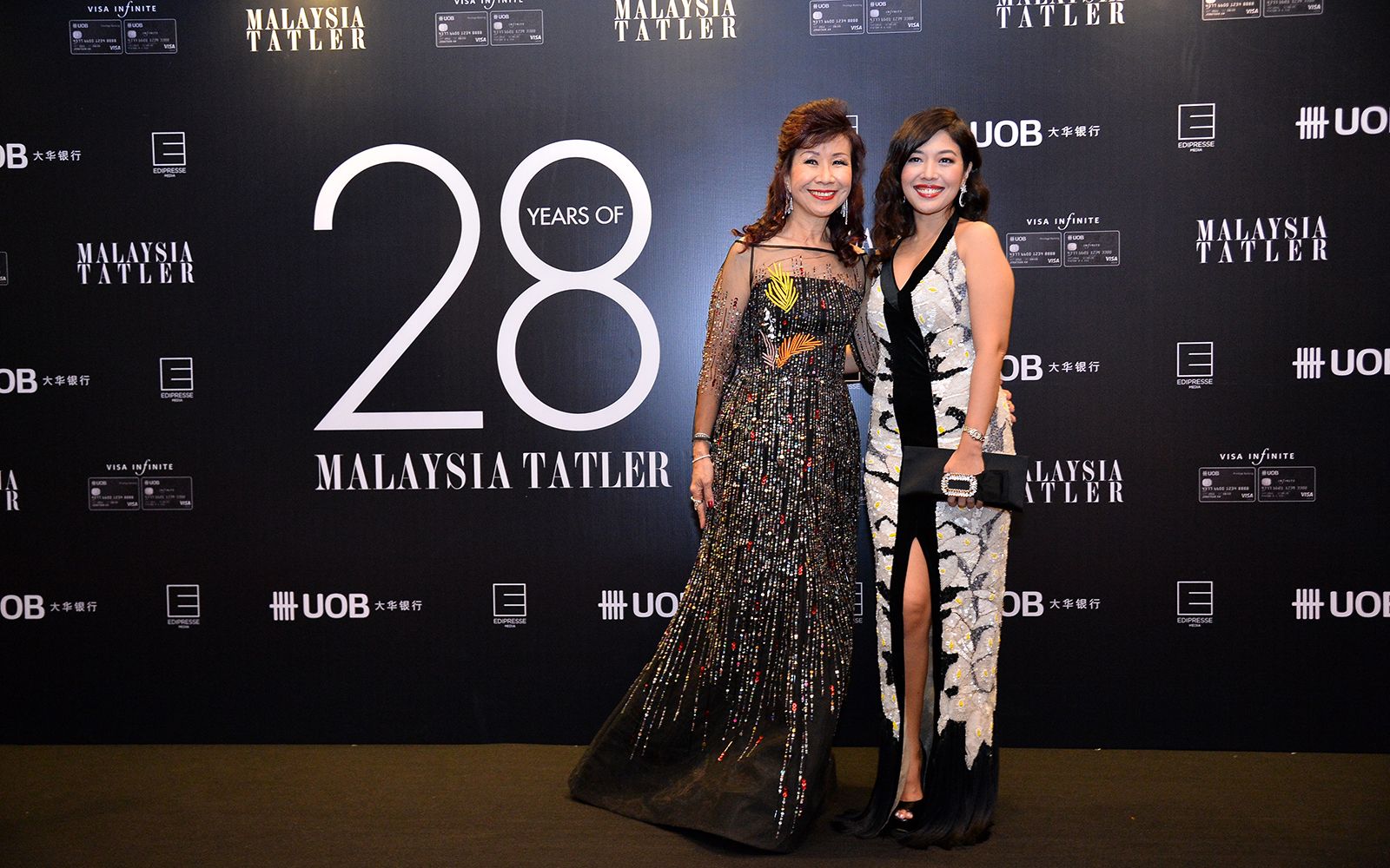 Florence Fang in Bernard Chandran and Shirena Hamzah in Farah Khan Couture