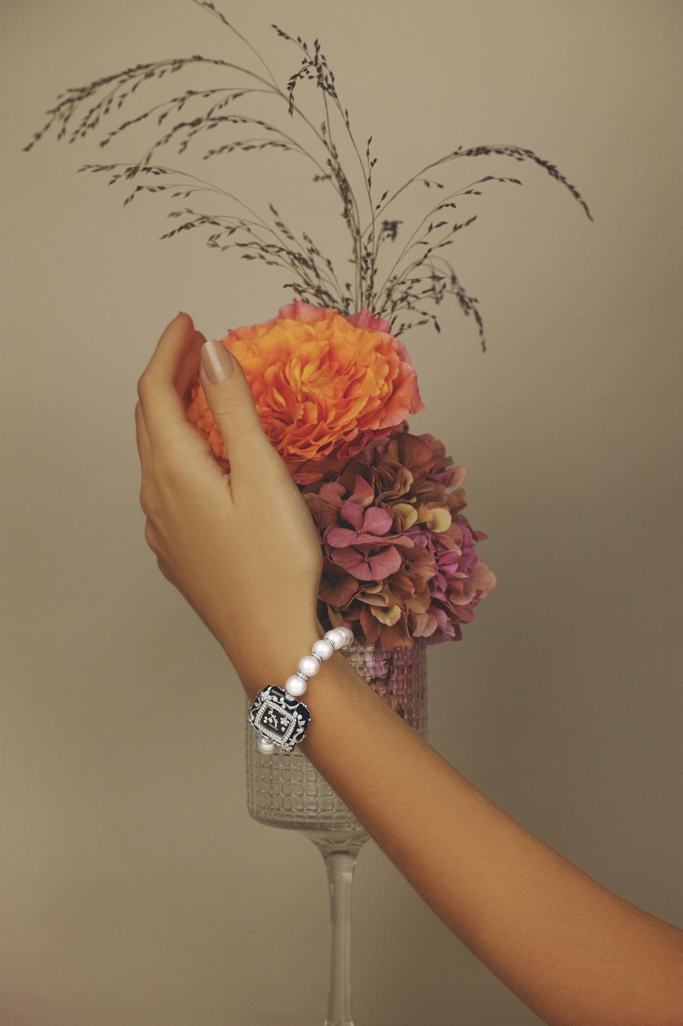 Ombre de Charme jewellery watch in white gold set with black onyx, Japanese cultured pearls and diamonds by Chanel Fine Jewellery
