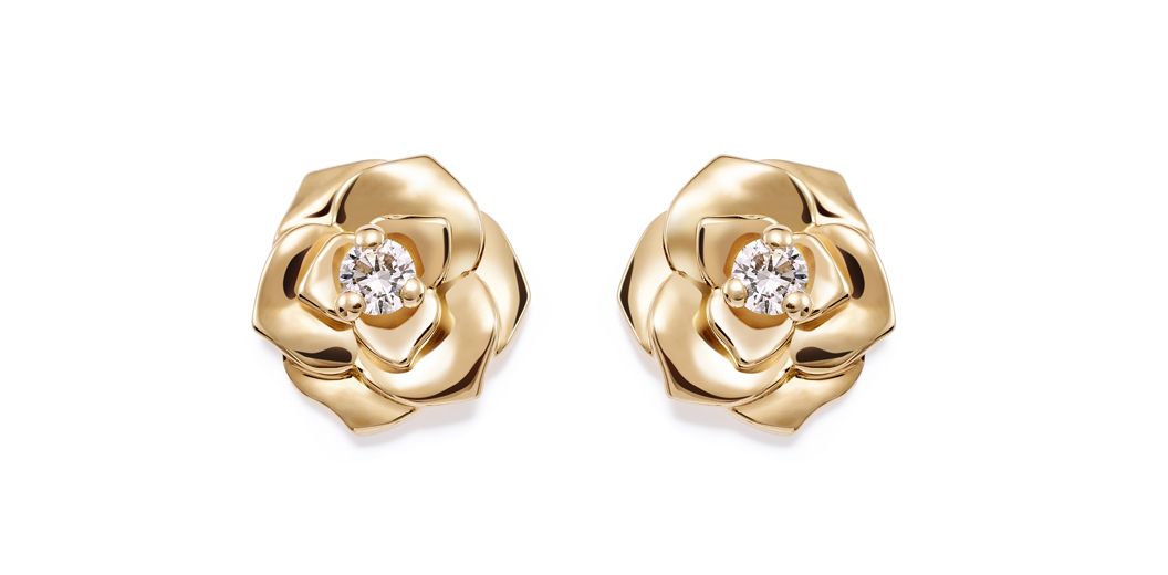 Piaget rose earrings in yellow gold and diamonds