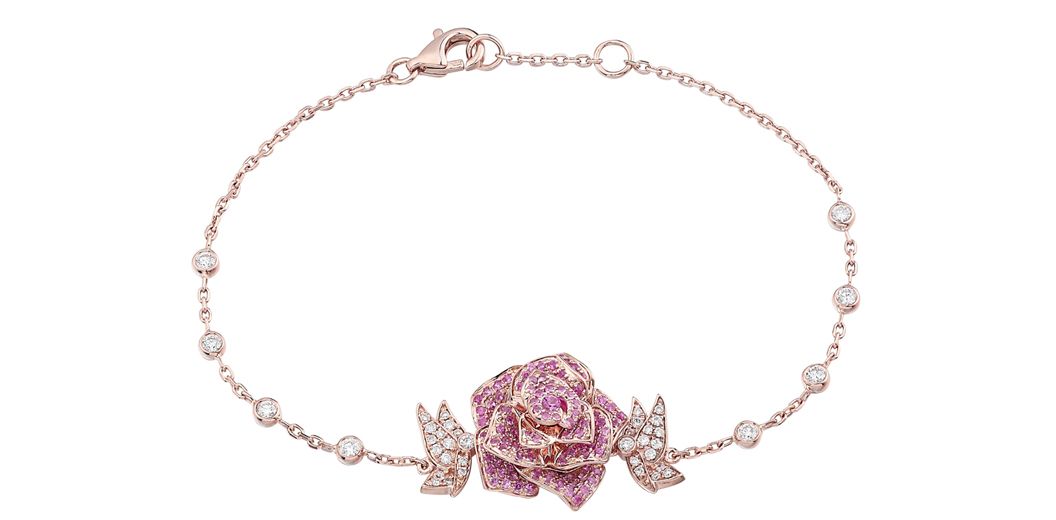 Sarah Zhuang "Lady Rose" bracelet in rose gold set with diamonds and pink sapphires