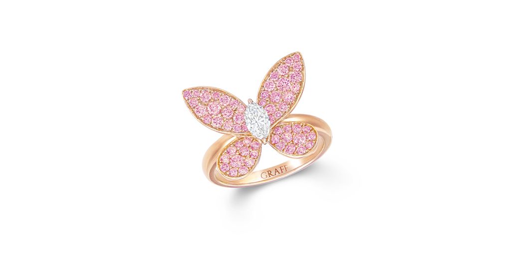 Graff "Pavé Butterfly" round pink diamond and marquise white diamond ring