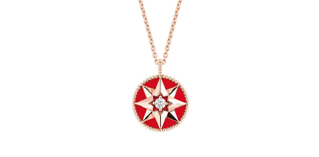 Dior "Rose Des Vents" pendant with red Lacquer and rose gold