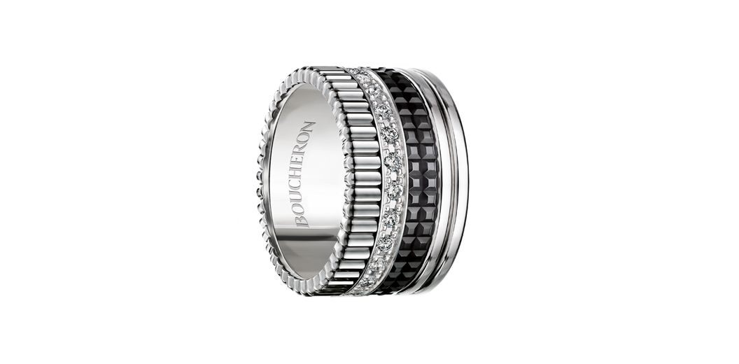 Boucheron "Quatre Black Edition" ring in white gold with diamonds