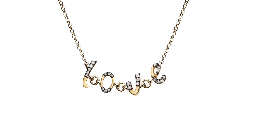 Annoushka bespoke chain letters necklace in gold set with diamonds
