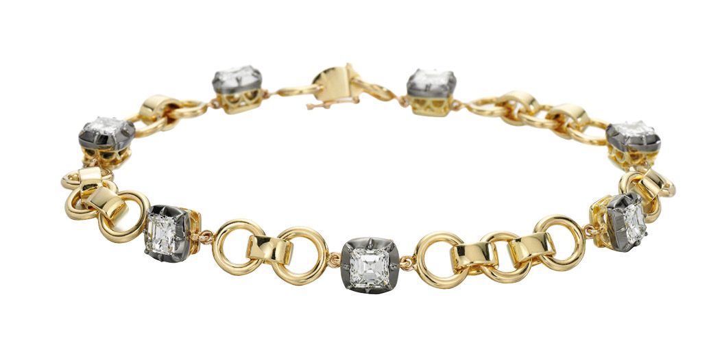 Asscher-cut diamond bracelet in yellow gold, by Jessica McCormack