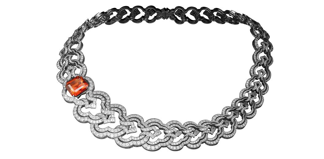 Conquêtes necklace in white gold set with diamonds and a mandarin garnet, by Louis Vuitton