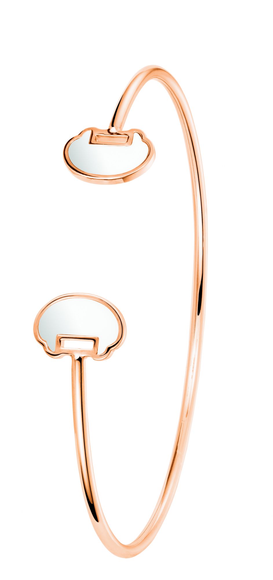 Yu Yi bangle in rose gold set with white agate by Qeelin