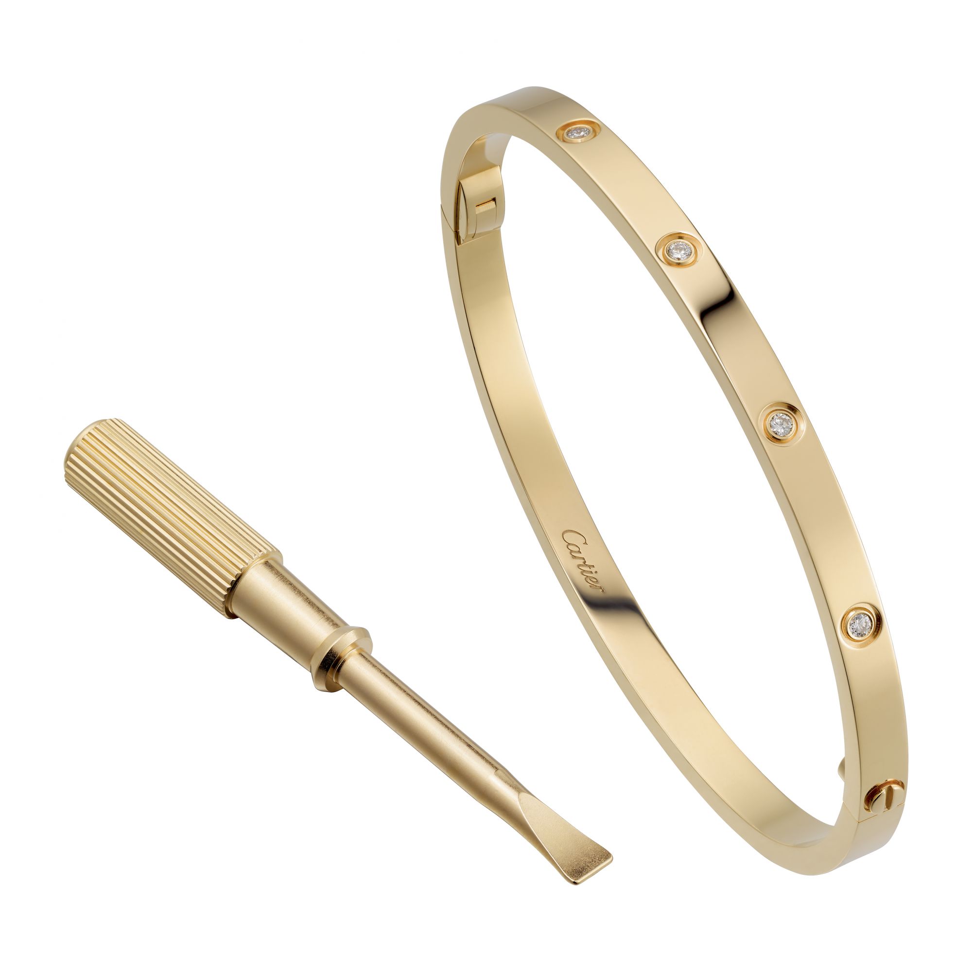 Cartier Love Bracelet in rose gold set with diamonds, which can be removed using a special screw driver