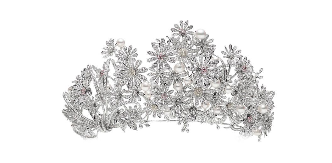 Mikimoto La Flore de Mikimoto tiara in white gold set with Japanese akoya pearls and diamonds