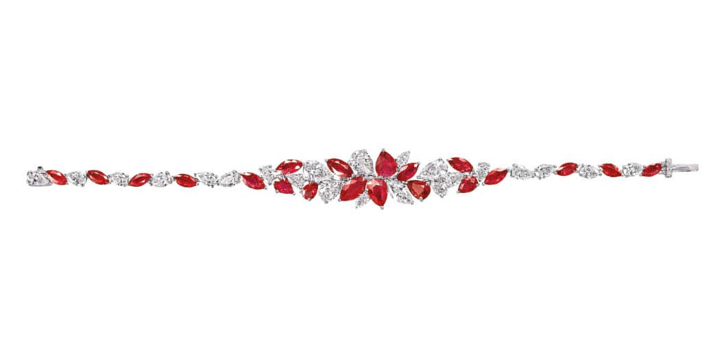 GRAFF Foliage bracelet set with multishape rubies and diamonds. Available at Graff