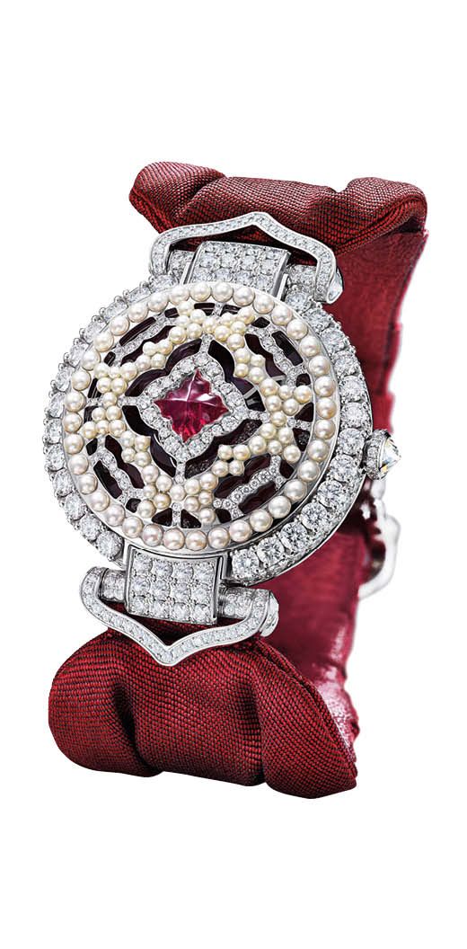 CHOPARD Imperiale Empress watch with pearls, diamonds and a 398.72-carat red spinel. Available at Chopard