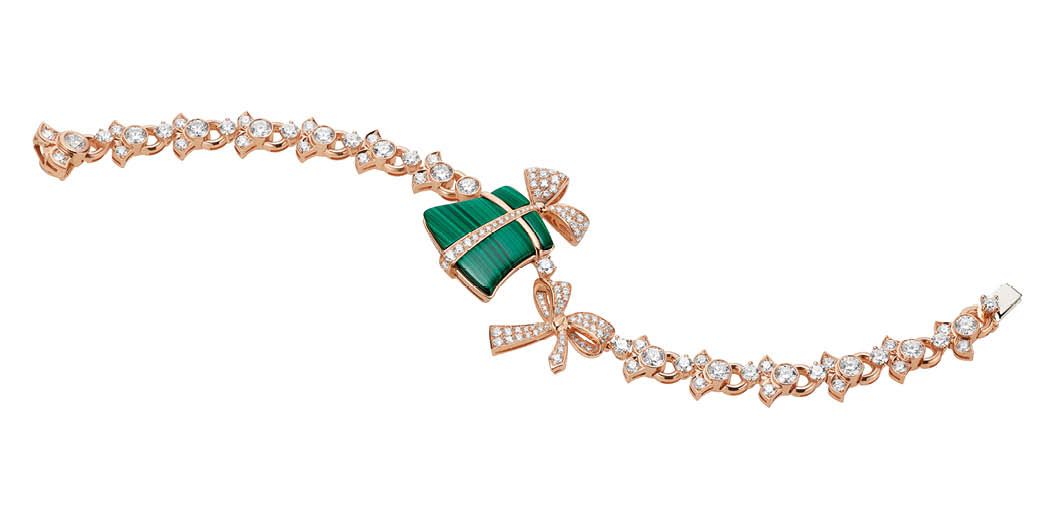 BULGARI Festa bracelet in rose gold set with malachite and diamonds. Available at Bulgari Boutiques