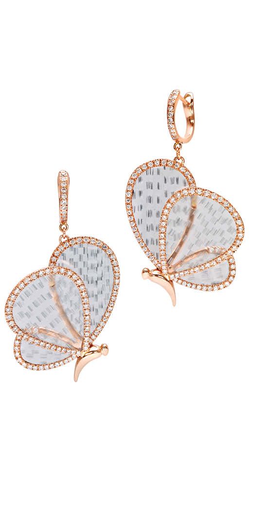 BOGHOSSIAN Butterfly earrings in rose gold set with diamonds. Available at Boghossian Jewels
