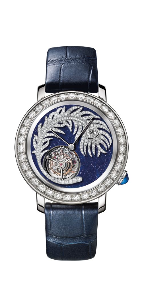 Boucheron Plume de Paon Epure Tourbillon watch in white gold set with diamonds and aventurine