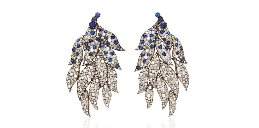 Sanjay Kasliwal feather earrings set with diamonds