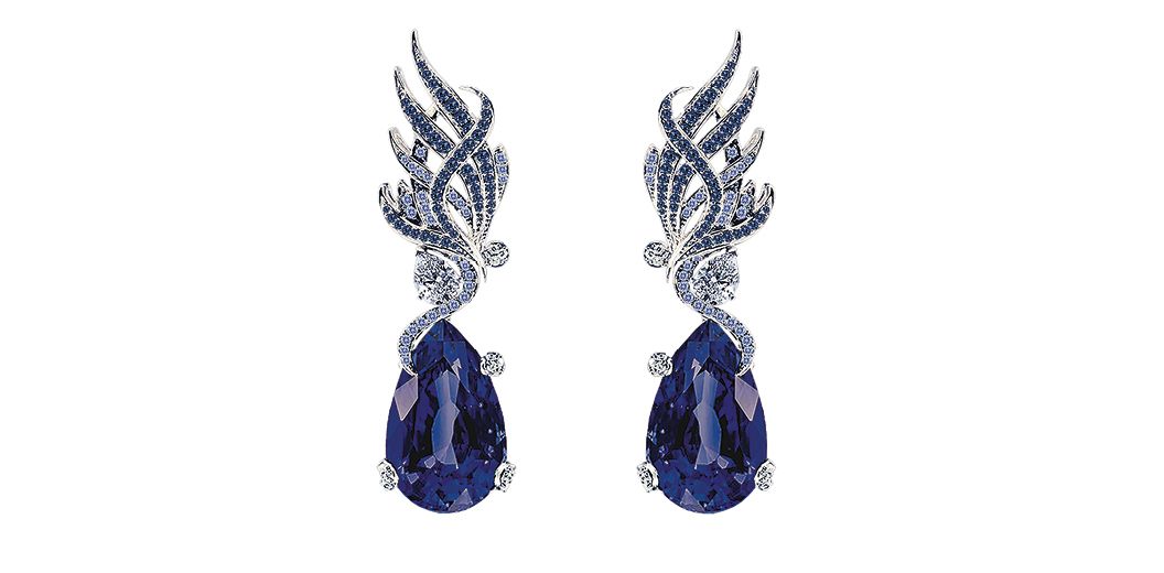 Anabela Chan feather earrings set with sapphires and diamonds