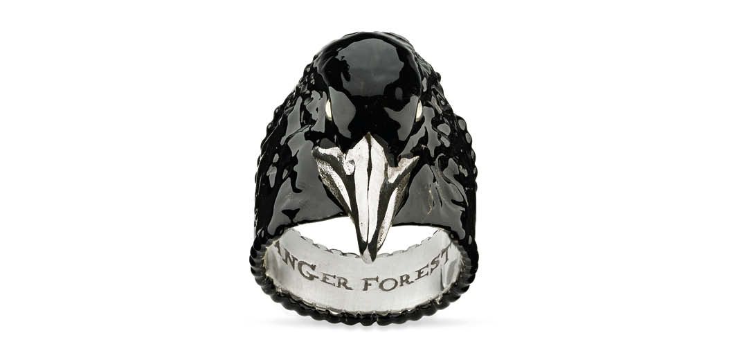 Anger Forest eagle head ring in enamel by Gucci