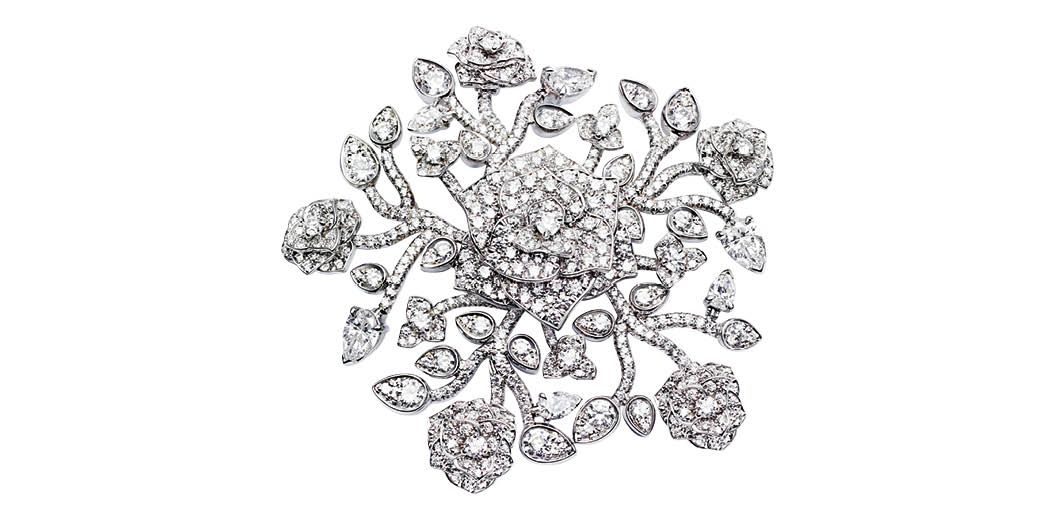 Piaget brooch in white gold set with diamonds from the Piaget Rose Passion collection (Photo: Courtesy of Piaget)