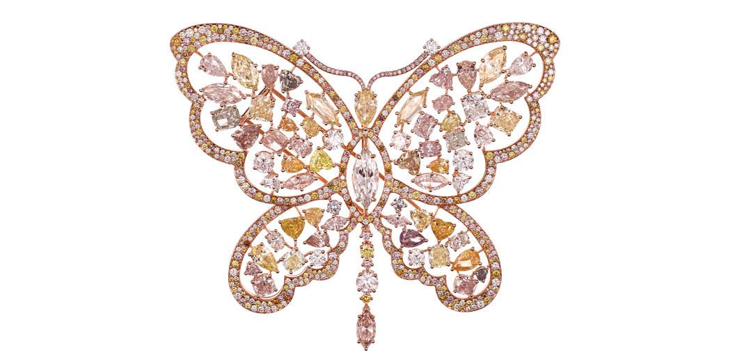 Chopard high jewellery butterfly brooch set with white and fancy-coloured diamonds (Photo: Courtesy of Chopard)