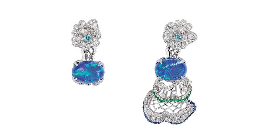 Dior Dior Dior Dentelle Velours black opal earrings also set with sapphires, emeralds and tourmalines (Photo: Courtesy of Dior)