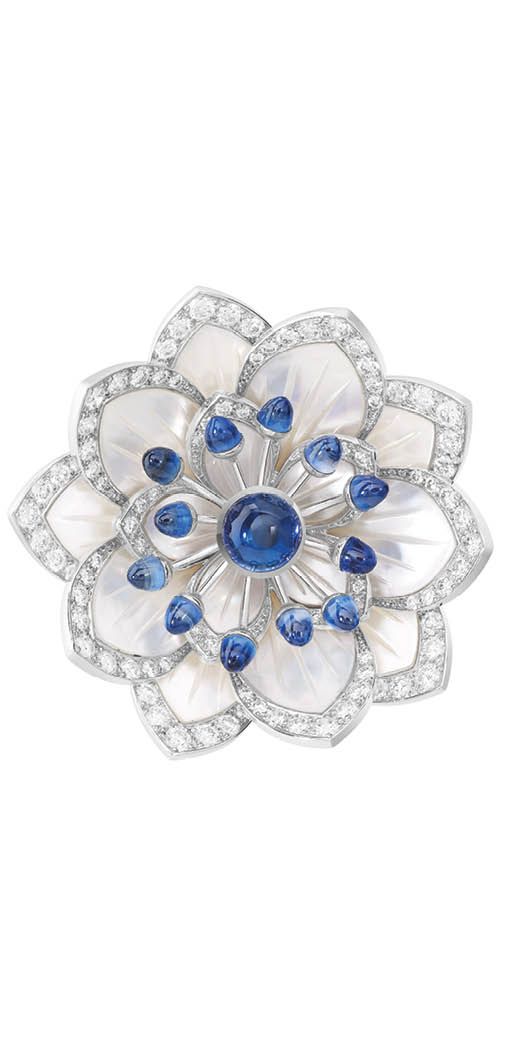 Boucheron Nymphéa brooch in white gold set with sapphires, mother-of-pearl and diamonds (Photo: Courtesy of Boucheron)