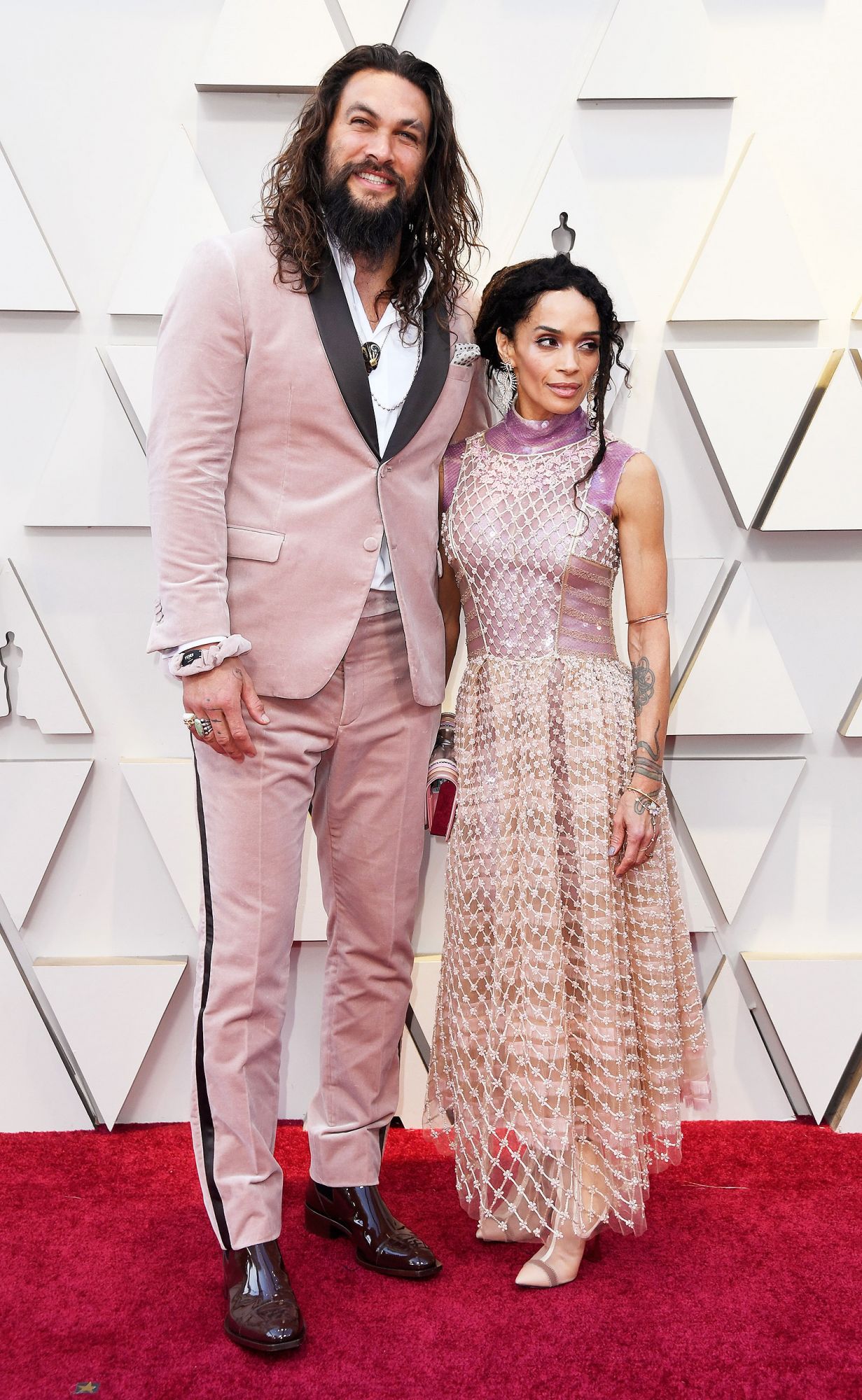 Jason Momoa and Lisa Bonet, both in Fendi