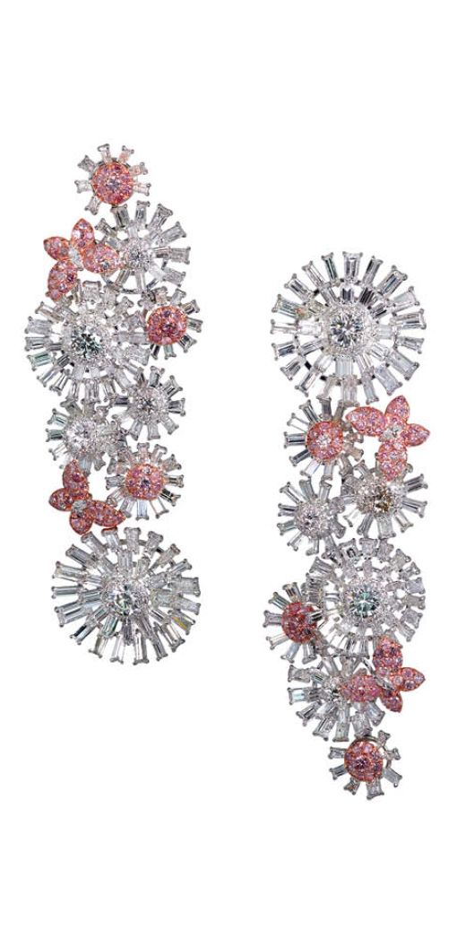Moussaieff earrings set with multi-shaped pink and white diamonds