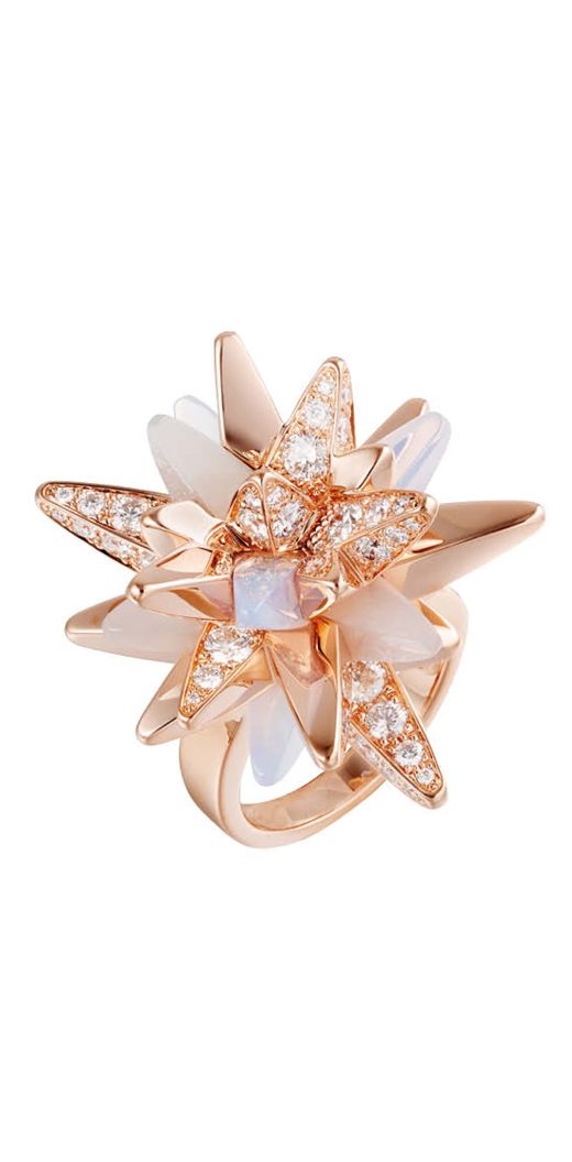 Cartier Les Galaxies de Cartier ring in pink gold set with diamonds, moonstone and milky quartz