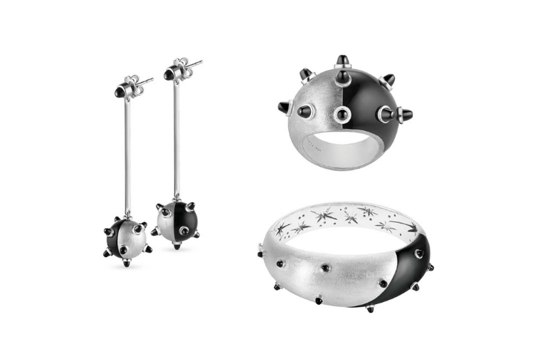 Sputnik Eclipse earrings, ring and bangle from the Cosmic collection