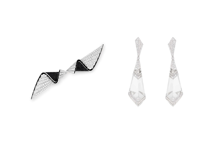 Porté Couture brooch and Floco earrings by Boucheron