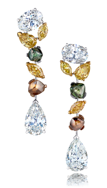 De Beers' Soothing Lotus earrings with rough and polished diamonds