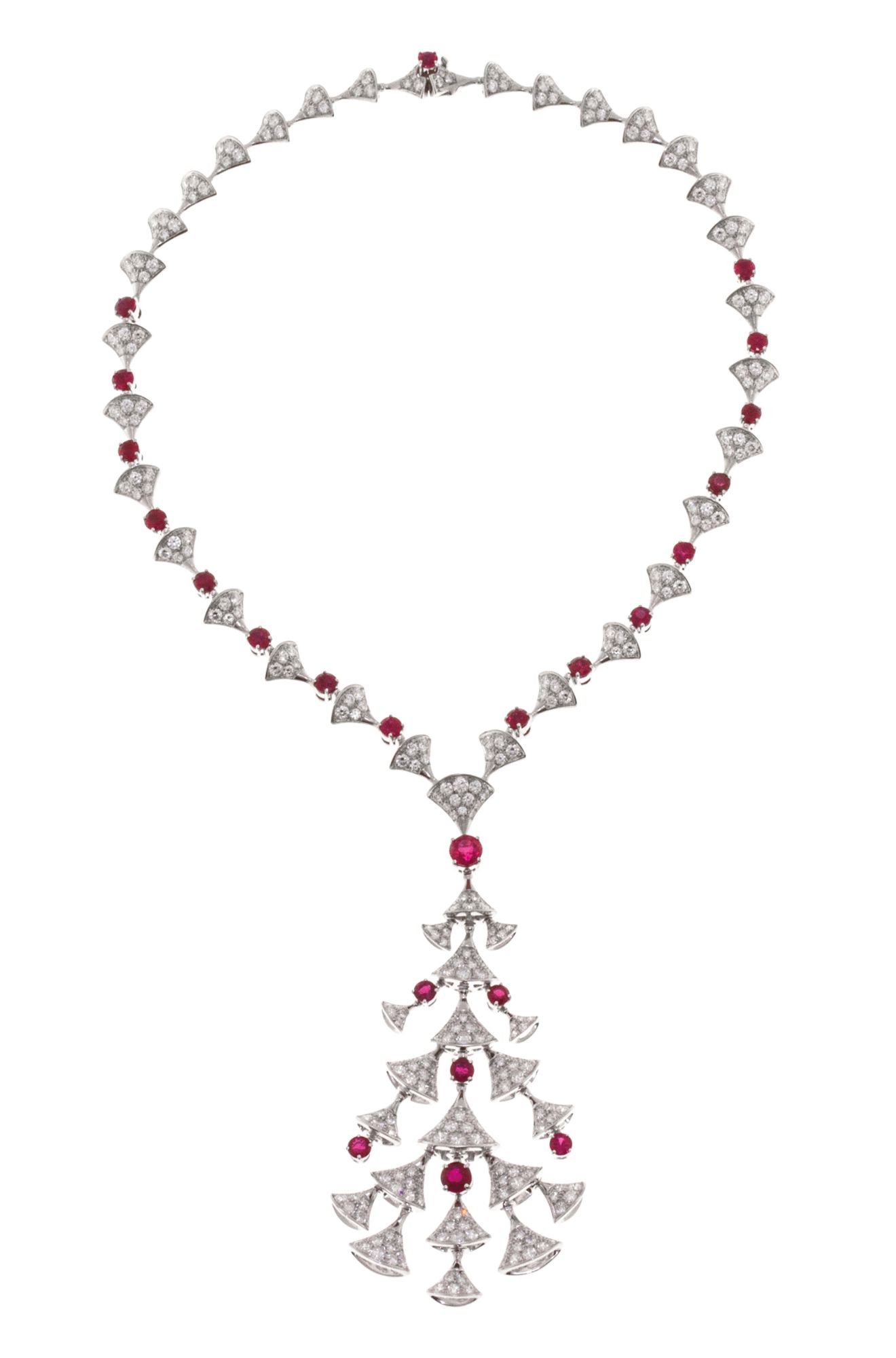 Necklace in white gold set with rubies and diamonds, by Bulgari