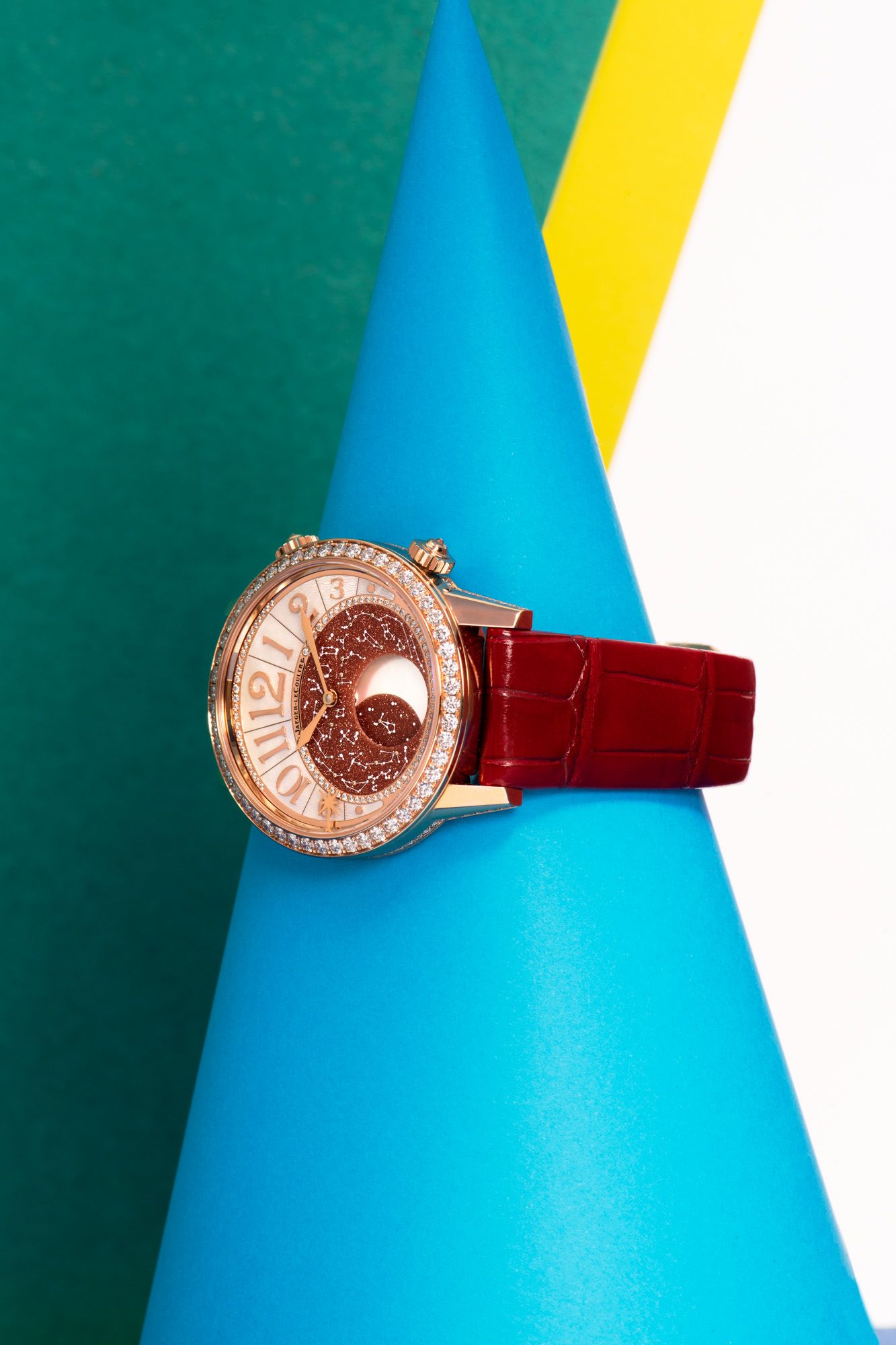 Rendez-Vous Moon with a burgundy aventurine dial by Jaeger-LeCoultre