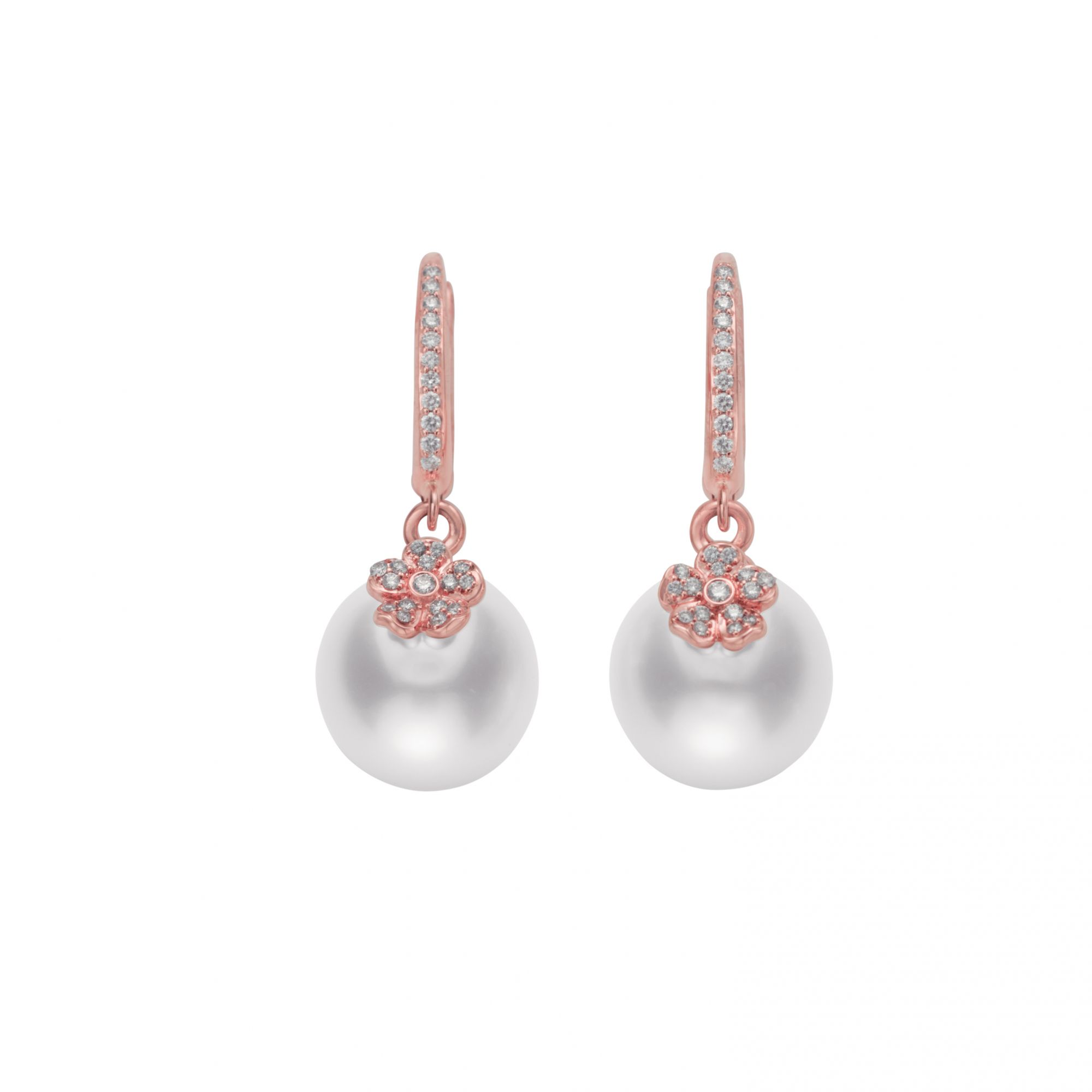 Cherry Blossom earrings in rose gold set with a south-sea cultured pearls and diamonds, by Mikimoto. (Photo: Courtesy of Mikimoto)