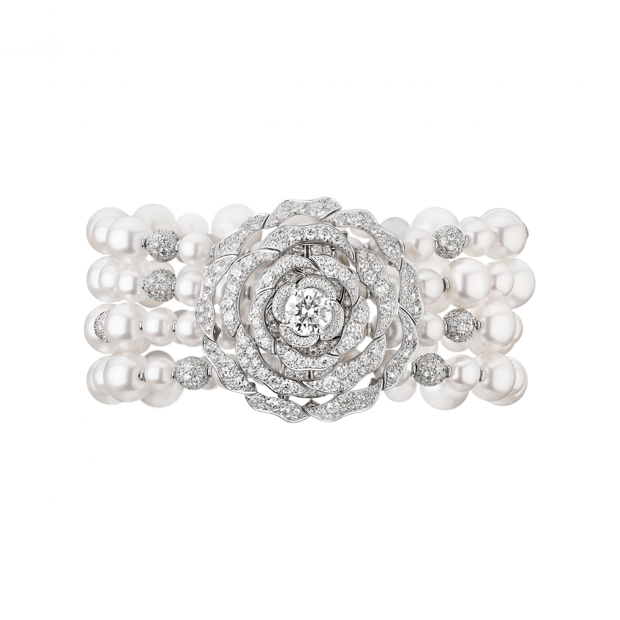 Perles Intemporelles bracelet in white gold set with cultured pearls and diamonds, by Chanel. (Photo: Courtesy of Chanel)