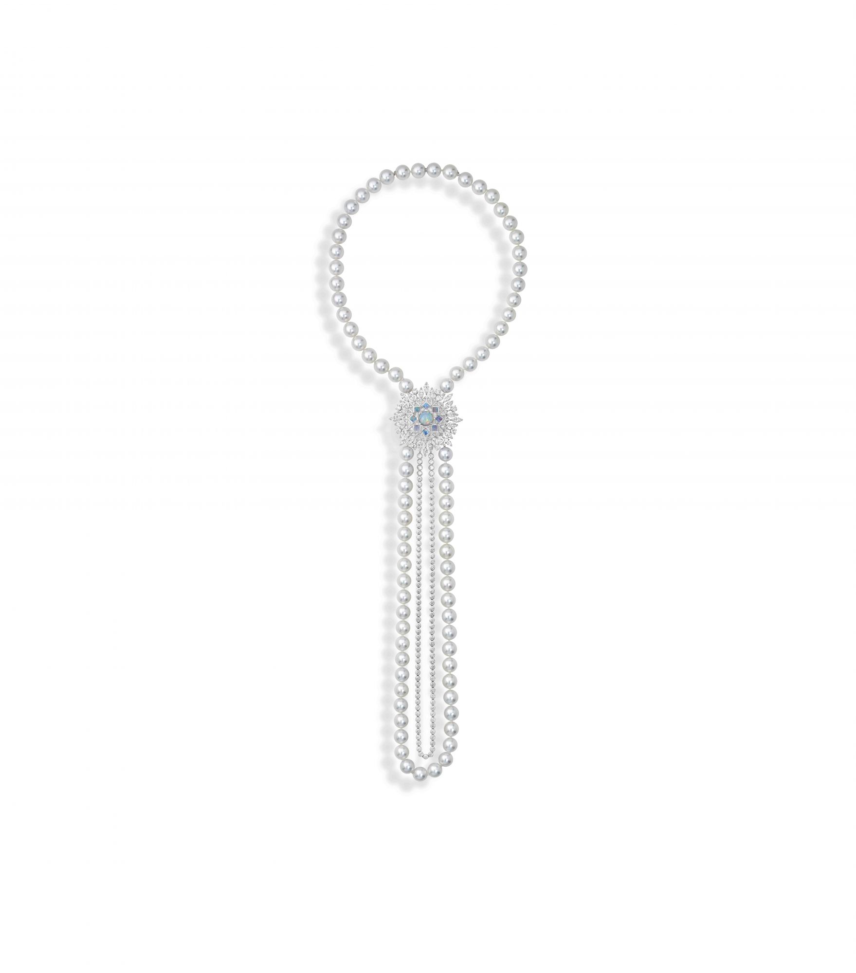 Sunlight Escape necklace in white gold set with south-sea pearls and diamonds, by Piaget. (Photo: Courtesy of Piaget)