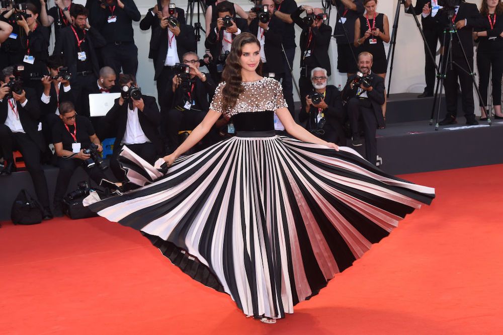 Sara Sampaio walks the red carpet wearing Armani Prive at the "Joker" screening during the 76th Venice Film Festival on August 31, 2019 (Photo by Stephane Cardinale - Corbis/Corbis via Getty Images)