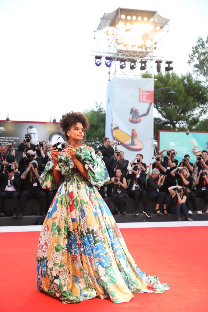 Zazie Beetz wears Valentino Haute Couture at the "Joker" screening during the 76th Venice Film Festival on August 31, 2019 (Photo by Tristan Fewings/Getty Images)