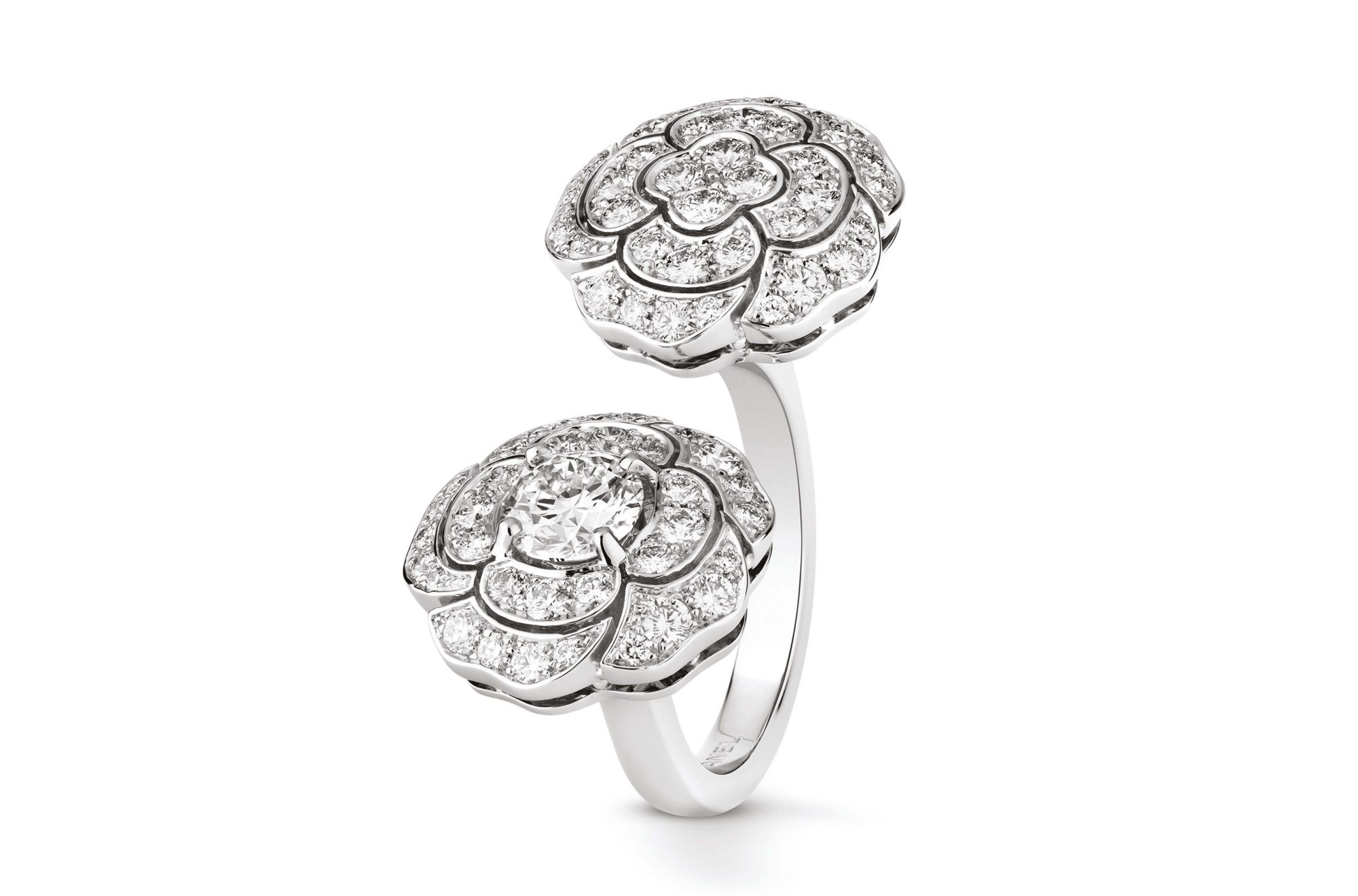 Bouton de Camélia ring in white gold set with diamonds by Chanel. (Photo: Courtesy of Chanel)