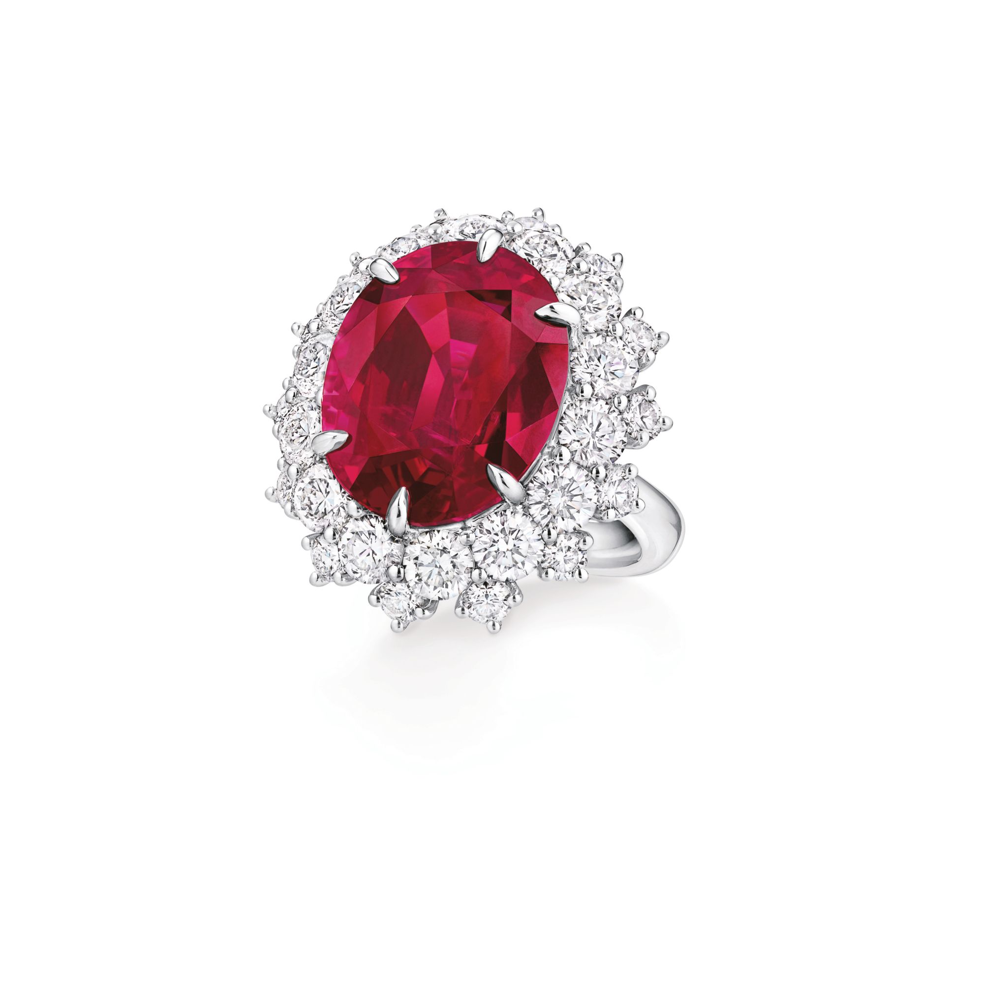 Ring in platinum set with a ruby and diamonds by Harry Winston