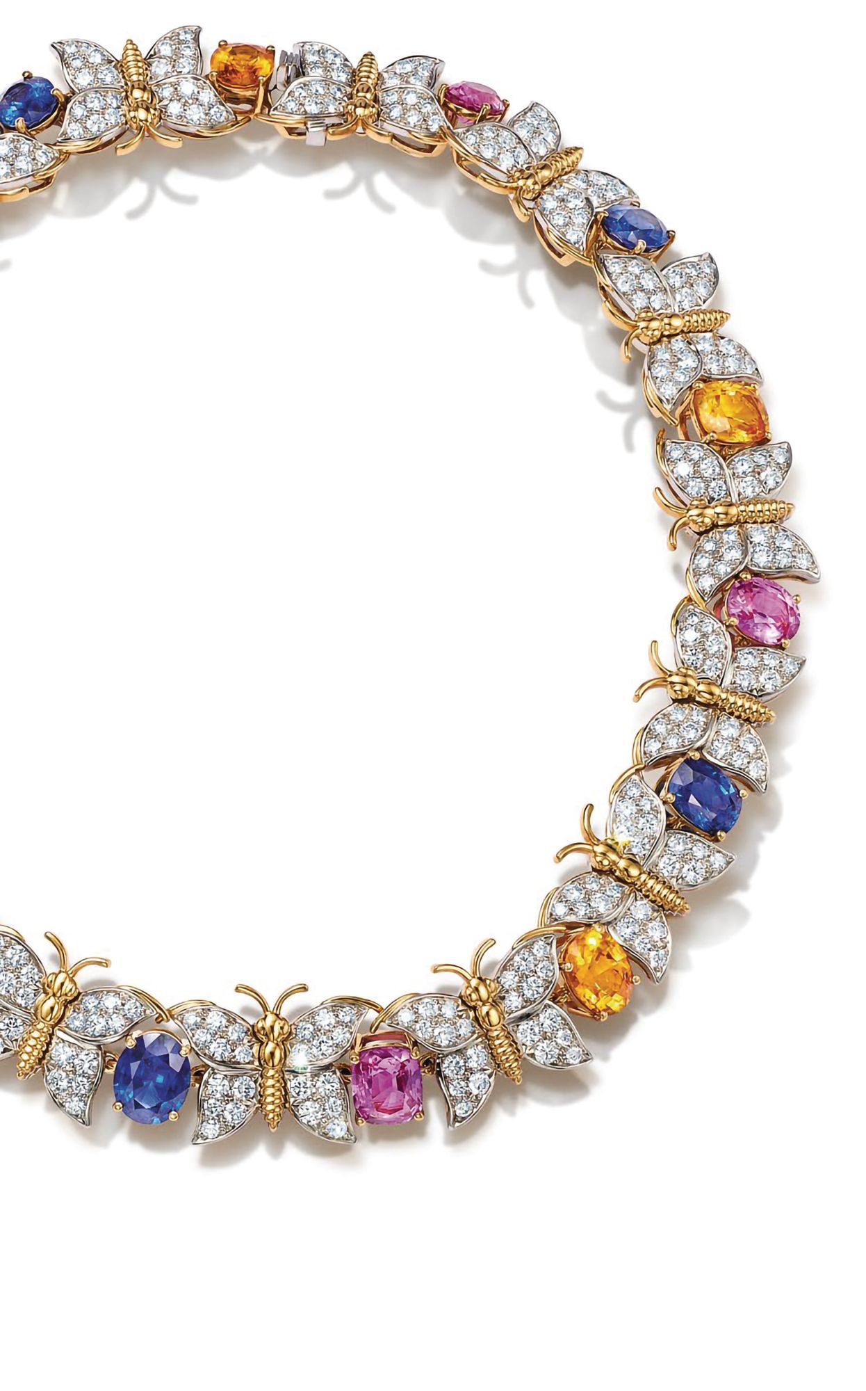 Schlumberger Butterfly necklace in yellow gold and platinum set with sapphires and diamonds by Tiffany & Co