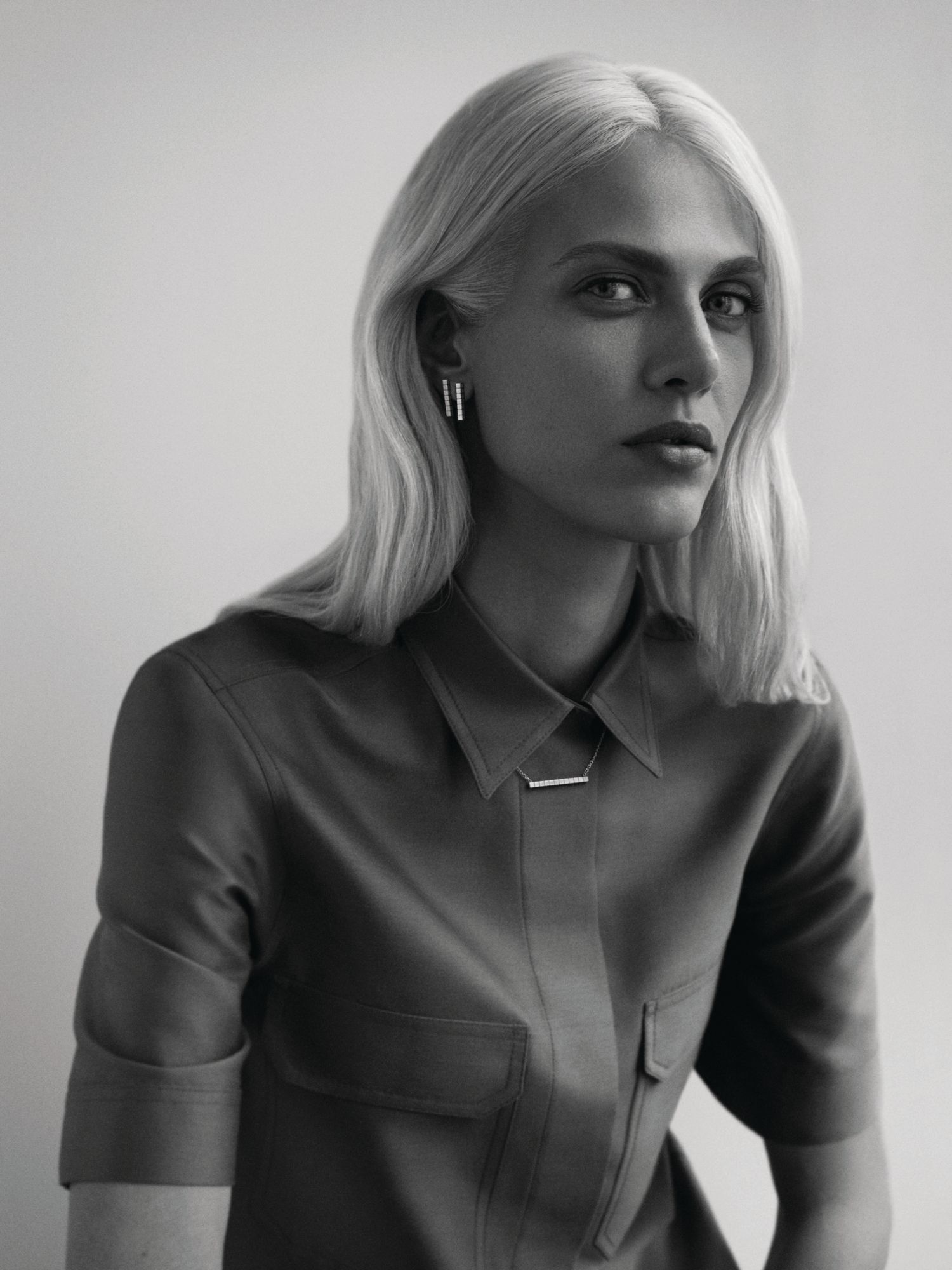 Chopard earrings and necklace in rose, white and yellow gold, all from the Ice Cube collection.