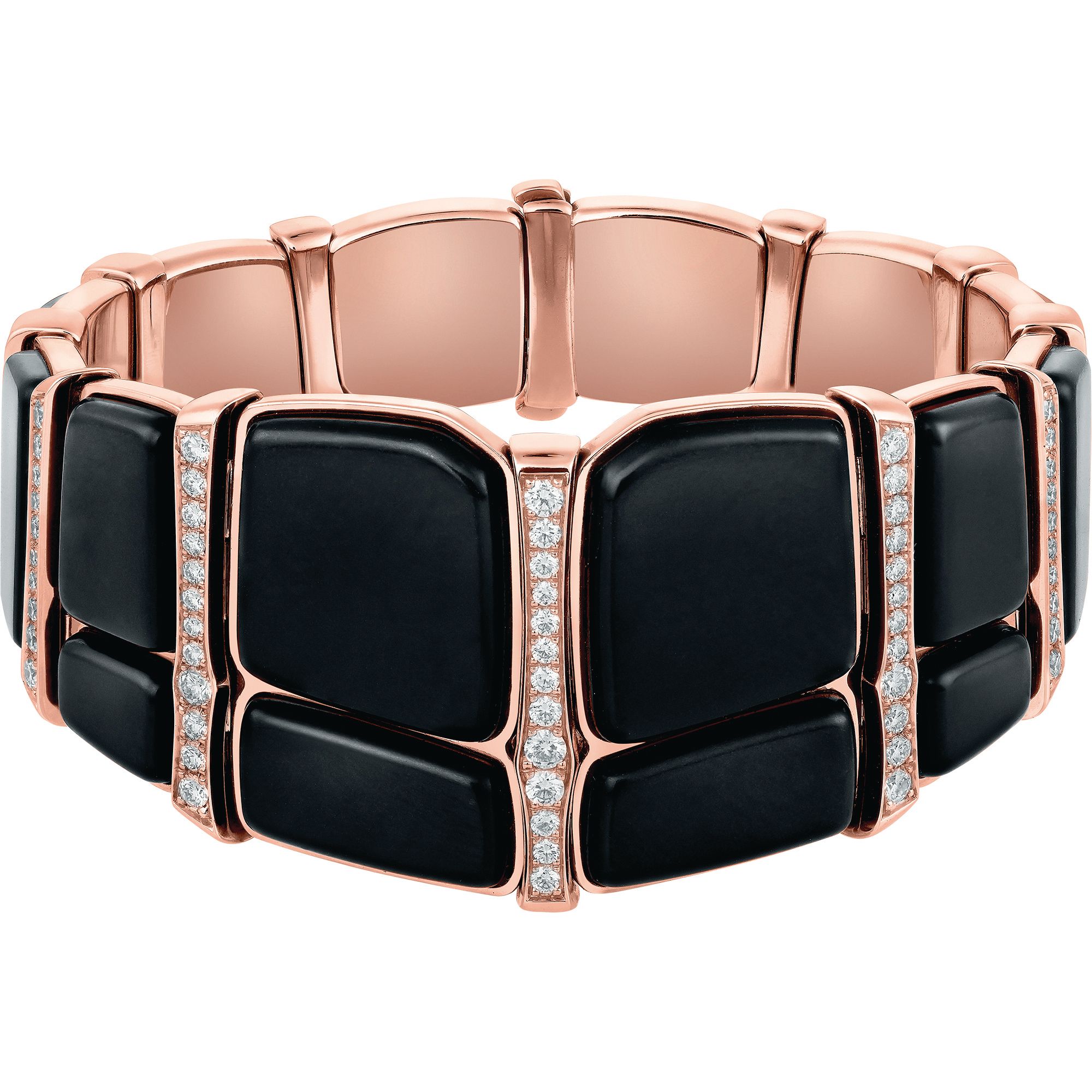 Hermès Niloticus Lumière bracelet in rose gold set with black jade and diamonds.