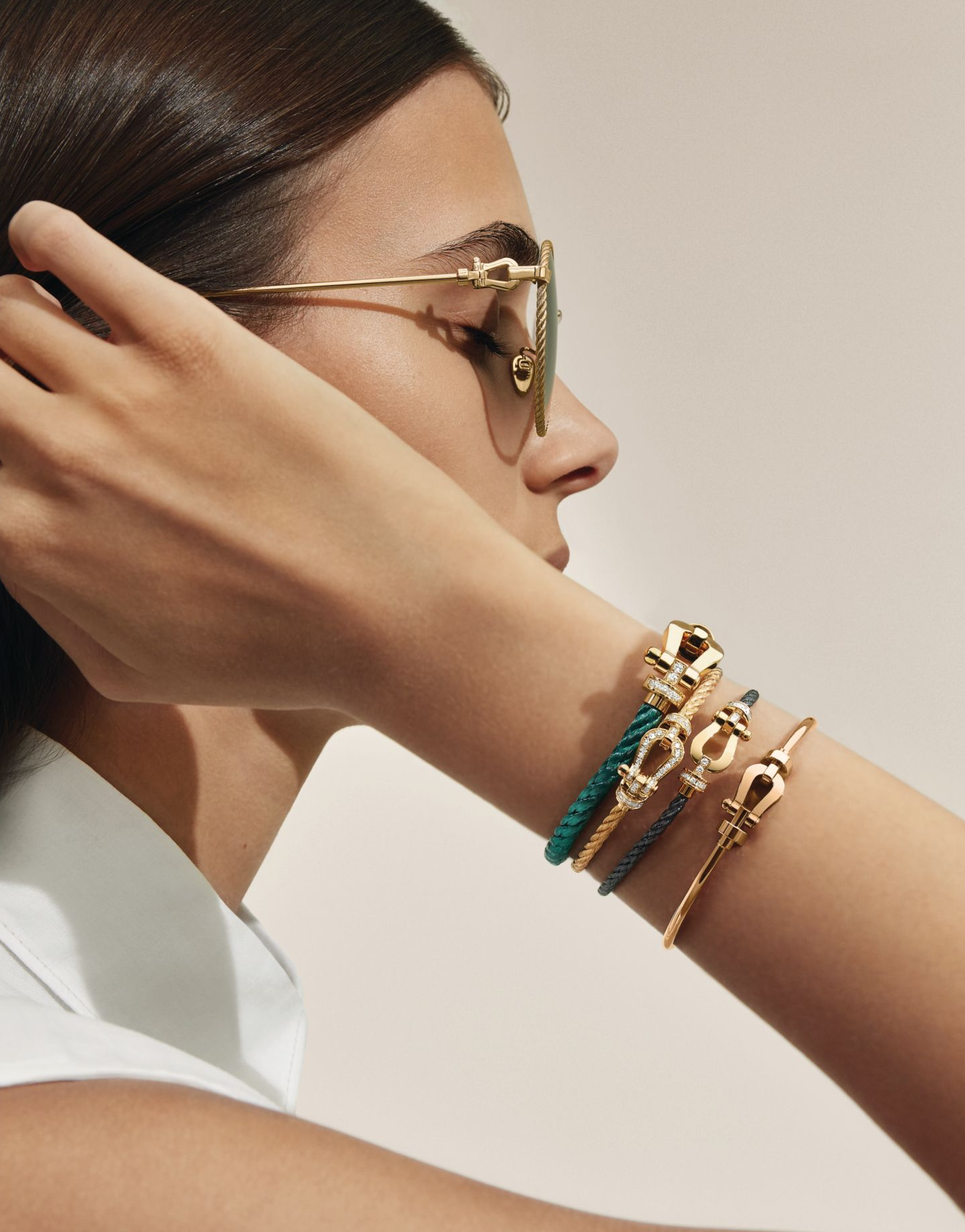 Fred force 10 bracelets in yellow gold set with and without diamonds.