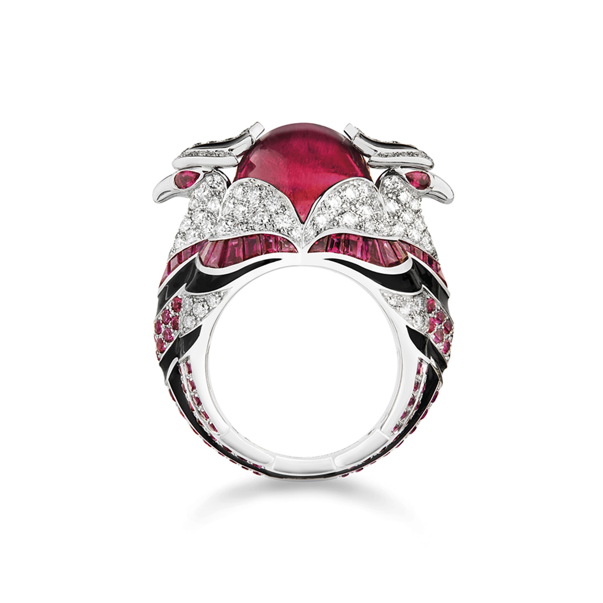Boucheron Chinha, the Eagle ring in white gold set with rubies and diamonds.