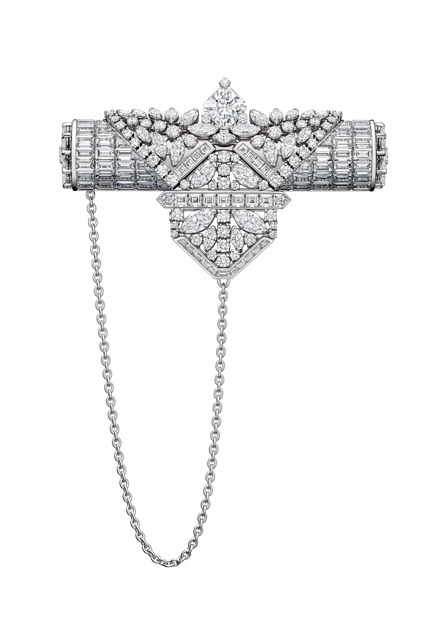 My Precious Time brooch and watch in white gold set with mother-of-pearl and diamonds by Harry Winston