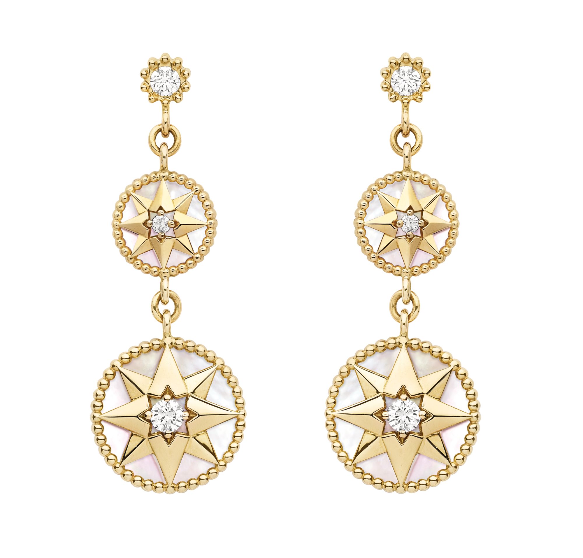 Dior Joaillerie Rose des Vents earrings in yellow gold set with mother-of-pearl and diamonds