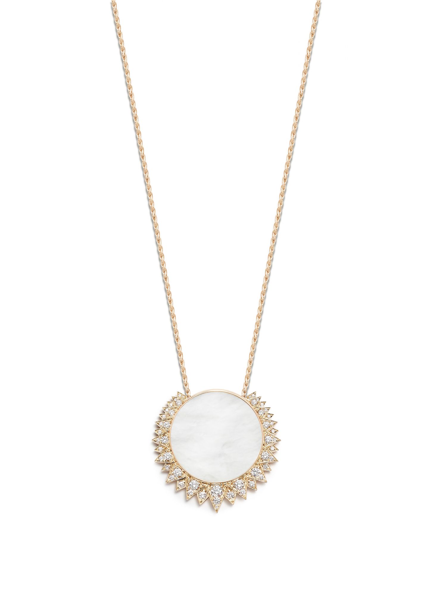 Piaget sunlight pendant in rose gold set with mother-of-pearl and diamonds