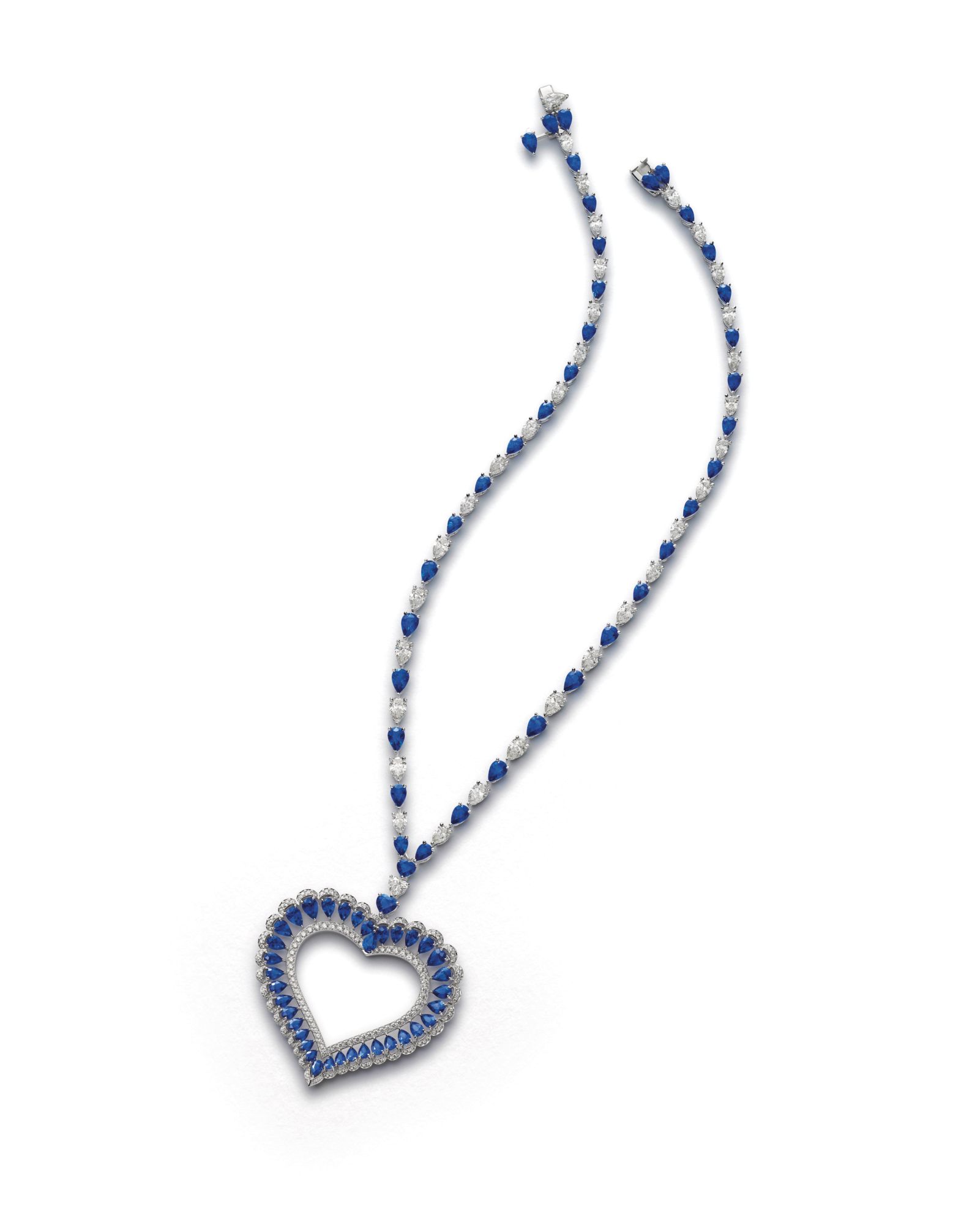 Heart necklace in white gold set with sapphires and diamonds by Chopard